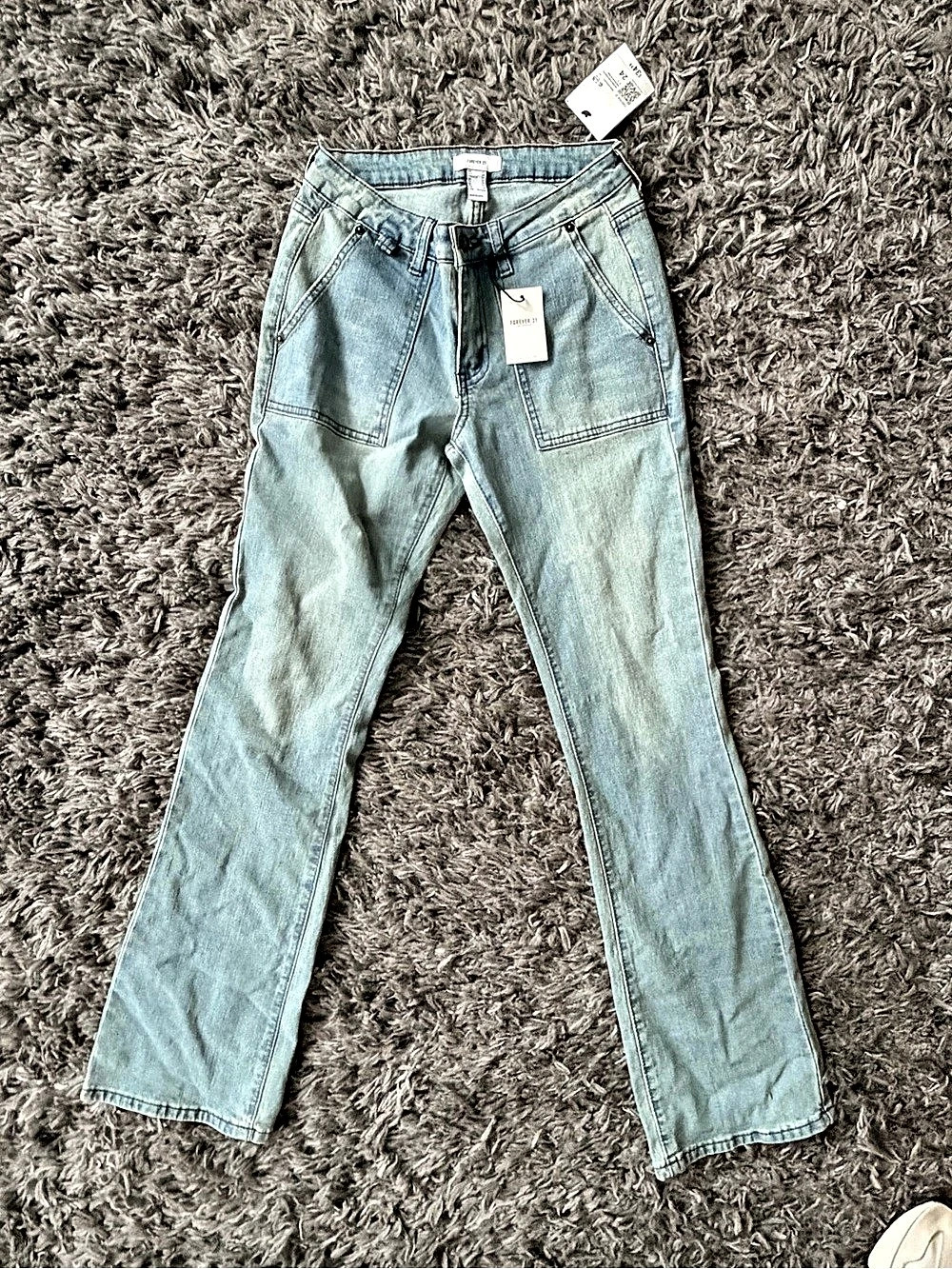 Forever 21 Cargo Jeans Women's Blue Straight Leg Jeans Waist 24 NWT